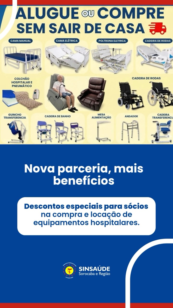 Nova parceria, mais benefícios para você! 💚 Sócios do Sinsaúde têm descontos especiais na compra e locação de equipamen…